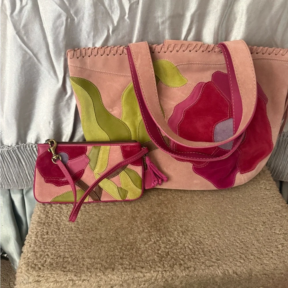 Coach Pink and Green Floral Satchel and Clutch - Picture 3 of 16